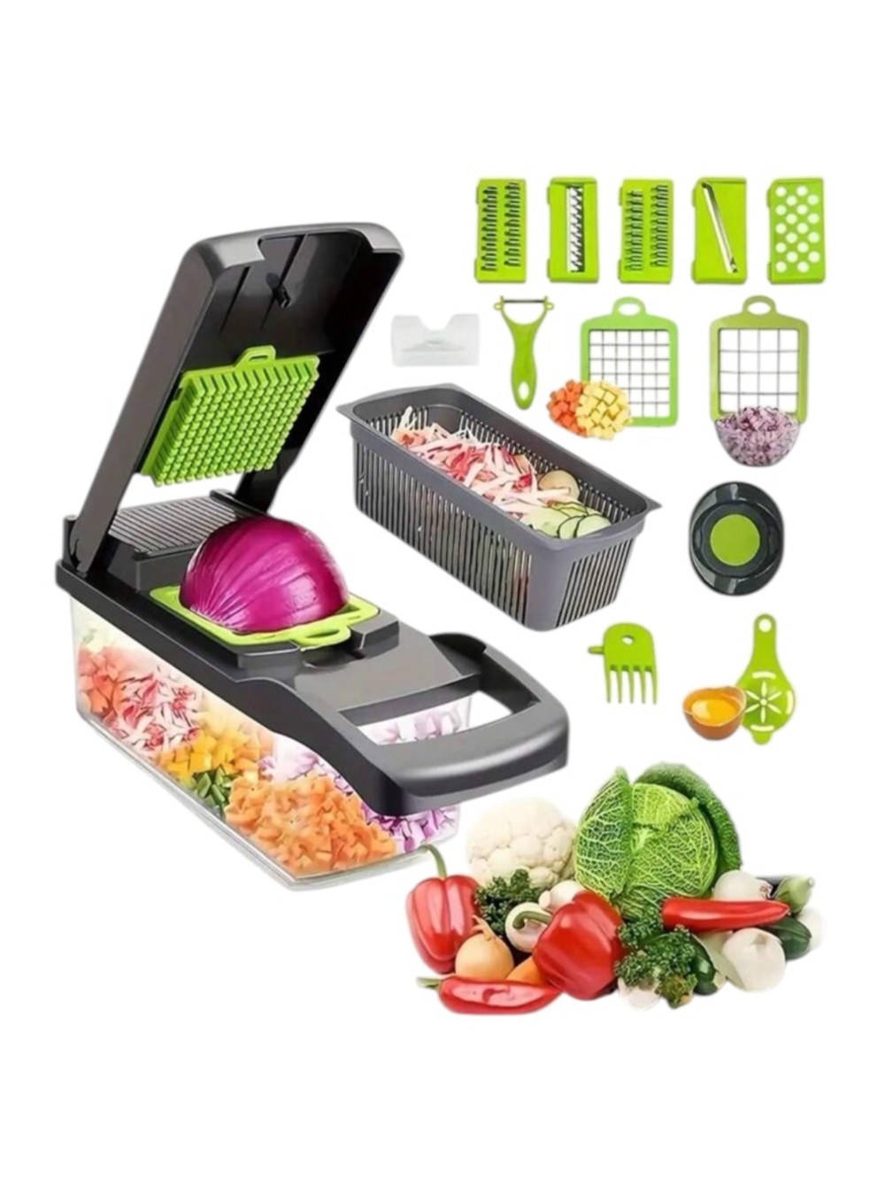 🆕Kitchen Ideas 16 Piece Veggie Slicer Dicer